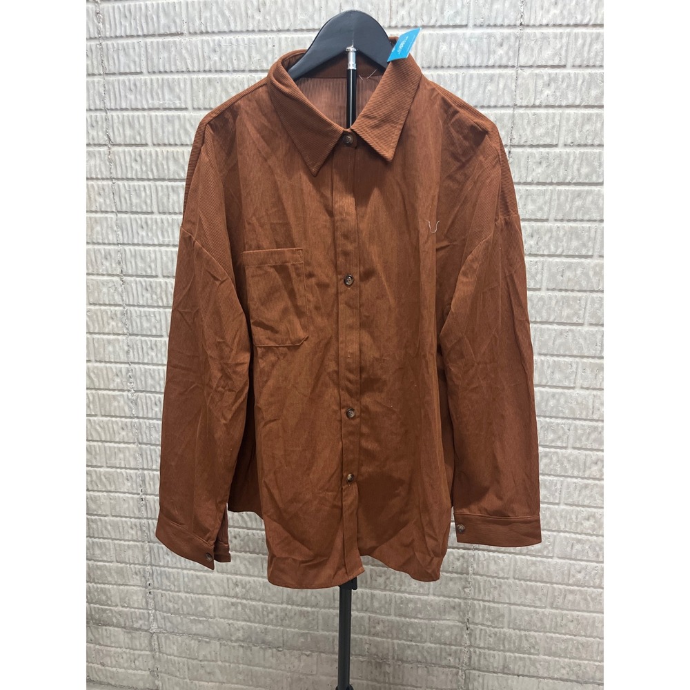 Cupshe Rust Brown Corduroy Button Down Shirt‎ Oversized Shacket XL CAA04D4J019KJ